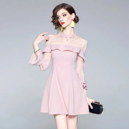 Spring and summer 2023 new women's mesh splicing Ruffle Dress celebrity perspective sheath dresses butterfly sleeve cloth