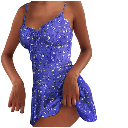 Sexy Sheath Floral Print Suspender Dresses For Women's Ladies Thin Straped Boycon off Shoulder Mini Dress Casual Daily Wear