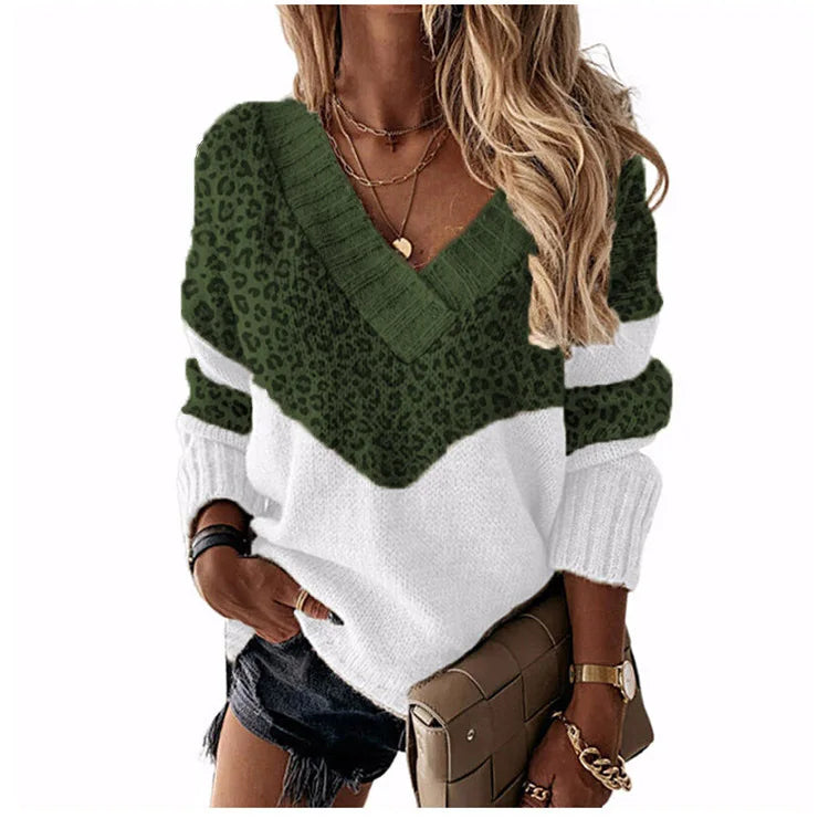Pullovers Women Sweaters New long-sleeved 2021 Autumn Winters V Collar Loose Color Matching Sweaters Women Fashion OLN6057