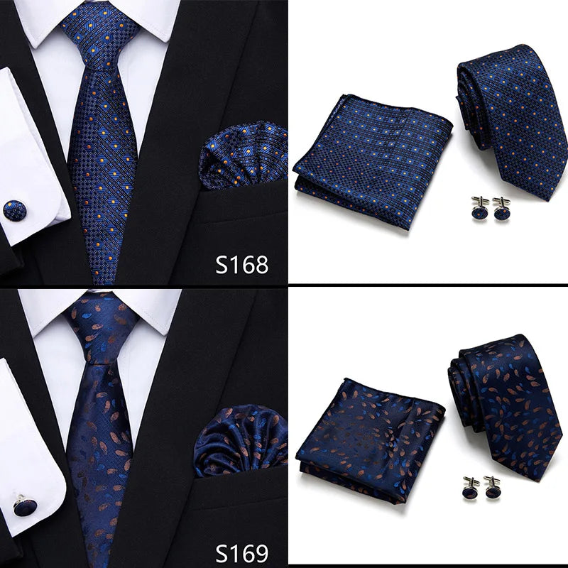 Hot Sale Holiday Gift Tie Pocket Squares Cufflink Set Necktie Dot Man Dark Grey Wedding Accessories Performance