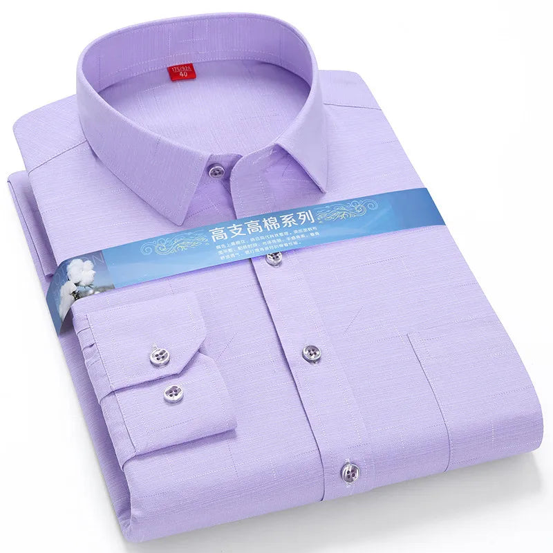 Plus Large 5XL 6XLsize Mens COTTON+Polyester NON-Iron Dress Shirt Regular Fit Soft Easy Care Smart Casual Purple Social Shirts