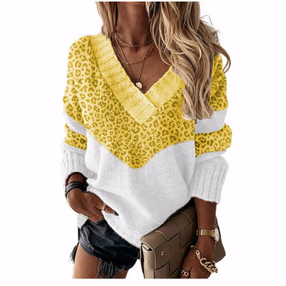 Pullovers Women Sweaters New long-sleeved 2021 Autumn Winters V Collar Loose Color Matching Sweaters Women Fashion OLN6057