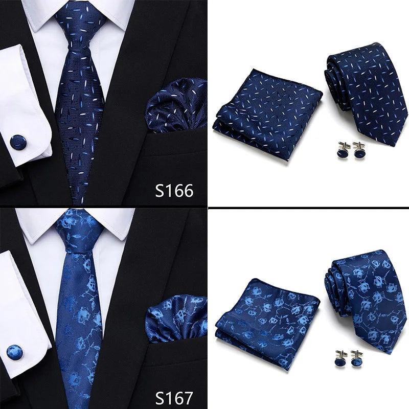 Hot Sale Holiday Gift Tie Pocket Squares Cufflink Set Necktie Dot Man Dark Grey Wedding Accessories Performance