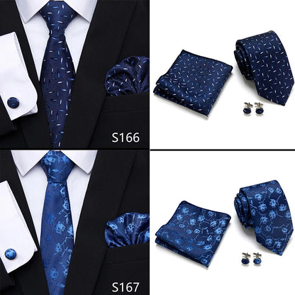 Hot Sale Holiday Gift Tie Pocket Squares Cufflink Set Necktie Dot Man Dark Grey Wedding Accessories Performance