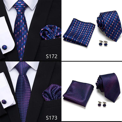 Hot Sale Holiday Gift Tie Pocket Squares Cufflink Set Necktie Dot Man Dark Grey Wedding Accessories Performance