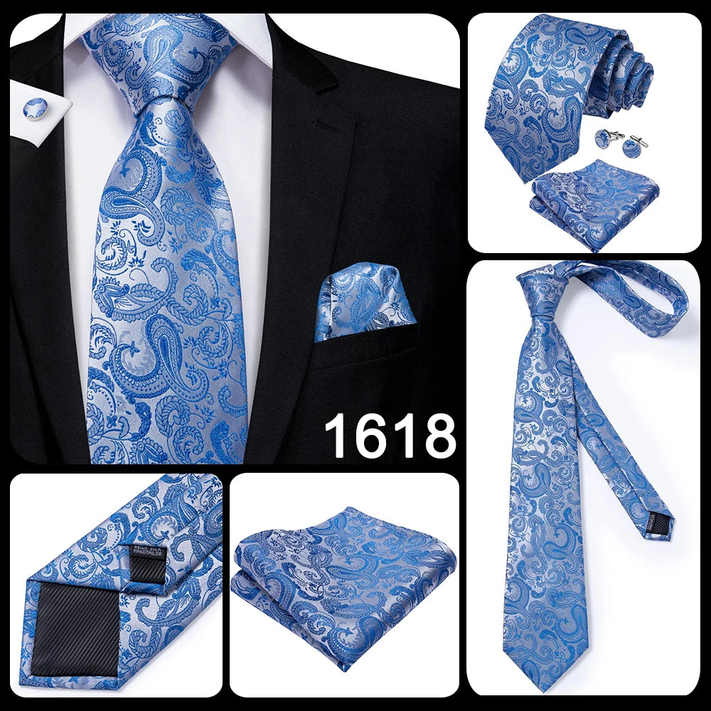 Hi-Tie Light Blue Solid Silk Wedding Nicktie For Men Hanky Cufflink Gift Men Tie Set Business Party Dropshipping Novelty Design