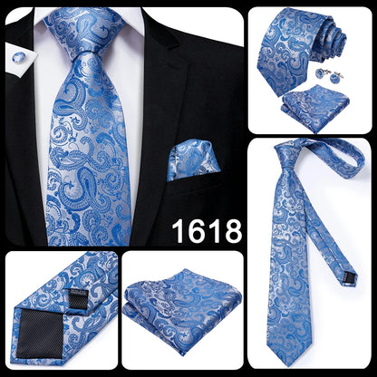 Hi-Tie Light Blue Solid Silk Wedding Nicktie For Men Hanky Cufflink Gift Men Tie Set Business Party Dropshipping Novelty Design