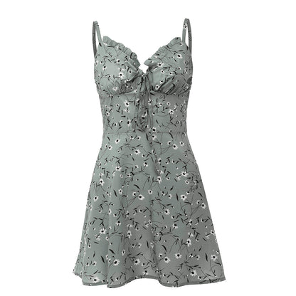 Sexy Sheath Floral Print Suspender Dresses For Women's Ladies Thin Straped Boycon off Shoulder Mini Dress Casual Daily Wear