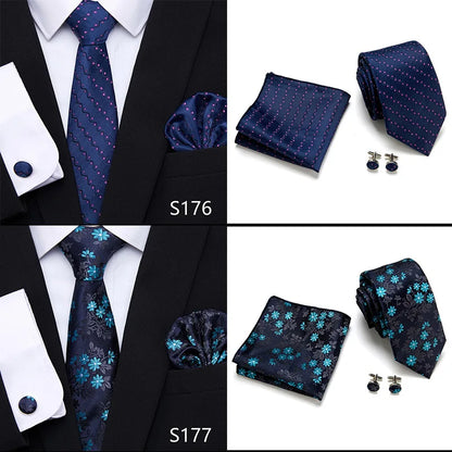 Hot Sale Holiday Gift Tie Pocket Squares Cufflink Set Necktie Dot Man Dark Grey Wedding Accessories Performance