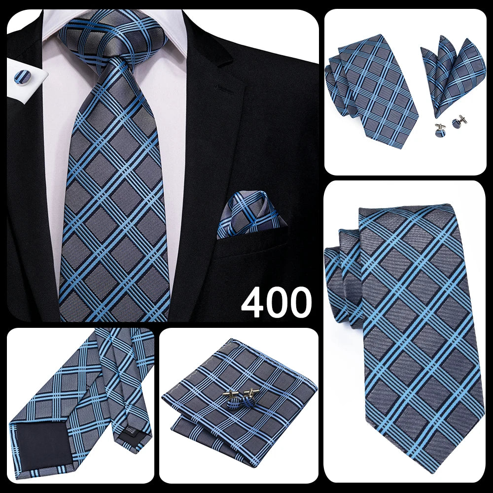 Hi-Tie Light Blue Solid Silk Wedding Nicktie For Men Hanky Cufflink Gift Men Tie Set Business Party Dropshipping Novelty Design