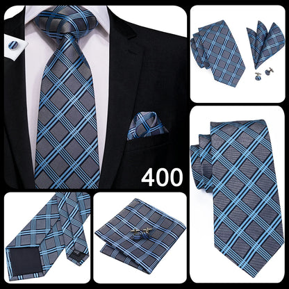 Hi-Tie Light Blue Solid Silk Wedding Nicktie For Men Hanky Cufflink Gift Men Tie Set Business Party Dropshipping Novelty Design