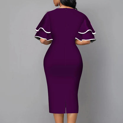 Elegant Women Dress 2021 Summer Fashion V Neck Short Sleeve Sexy Slim Dress Vintage Patchwork Casual Lady Party Dresses Vestido