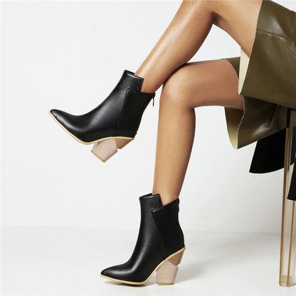 2024 Autumn Women Boots Pu Leather Wedge High Heel Ankle Boots Winter Cowboy Boots Fashion Western Boots Woman Denim Shoes Brown