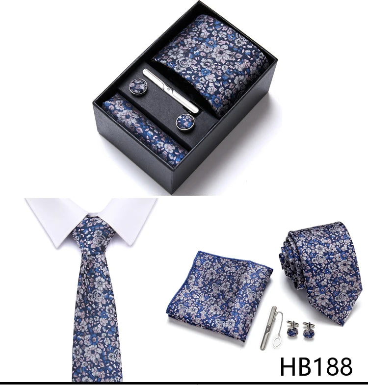 Top Quality 7.5 cm Business Ties Hanky Cufflink Set Tie Clips Green Necktie Corbatas For Men Wedding In Gift Box Gravatas