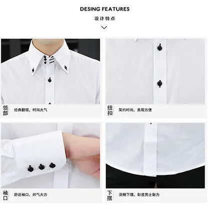 Mens Dress Shirts Spring and Autumn High Quality Long Sleeve Shirt Male Korean Slim Fit Business White Collared Shirt Oversized