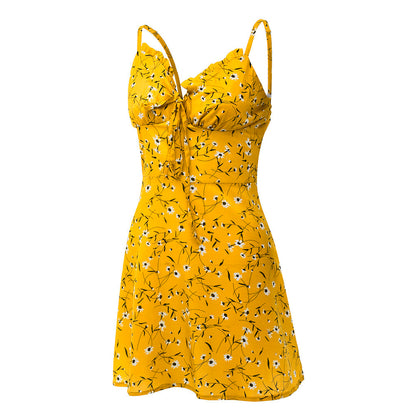 Sexy Sheath Floral Print Suspender Dresses For Women's Ladies Thin Straped Boycon off Shoulder Mini Dress Casual Daily Wear