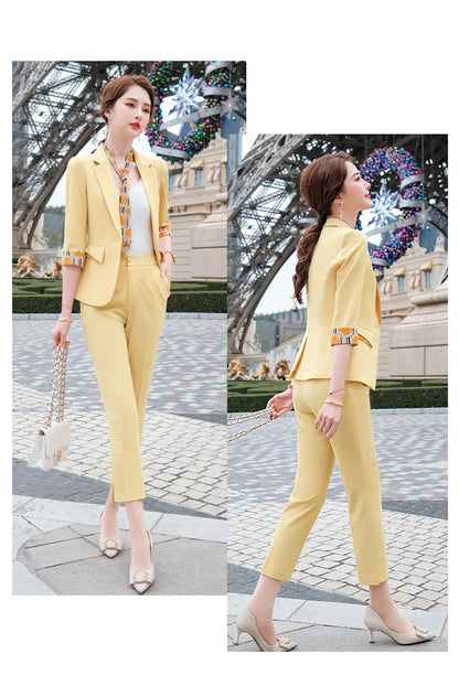 Naviu New Fashion Summer Temperament Slim Suits Women Business Formal Half Sleeve Blazer And Pants Office Ladies Work Wear