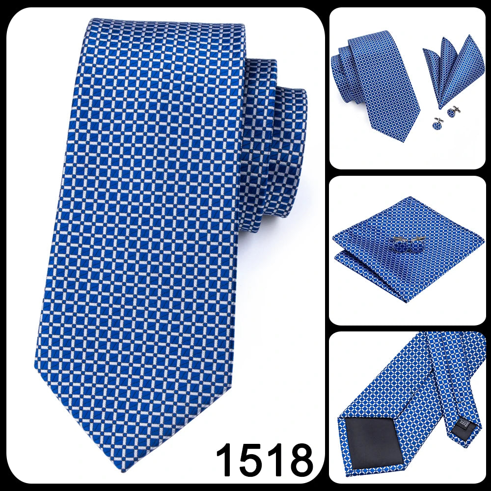 Hi-Tie Light Blue Solid Silk Wedding Nicktie For Men Hanky Cufflink Gift Men Tie Set Business Party Dropshipping Novelty Design