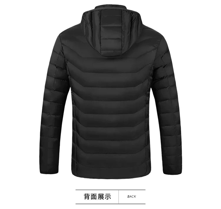 17 PCS heating Men Winter Warm USB Heating Jackets Smart Thermostat Pure Color Hooded Heated Clothing Waterproof  Warm Jackets