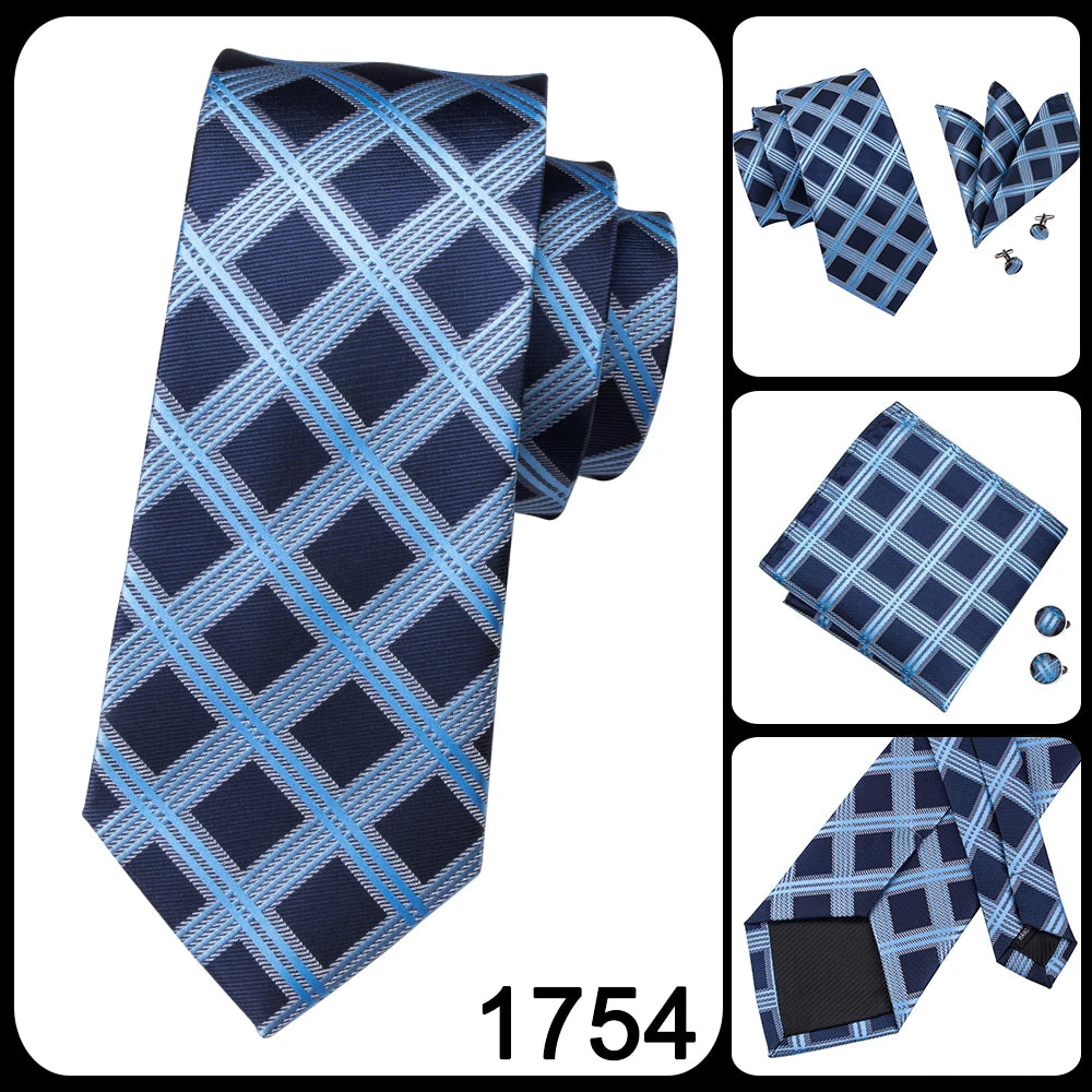 Hi-Tie Light Blue Solid Silk Wedding Nicktie For Men Hanky Cufflink Gift Men Tie Set Business Party Dropshipping Novelty Design