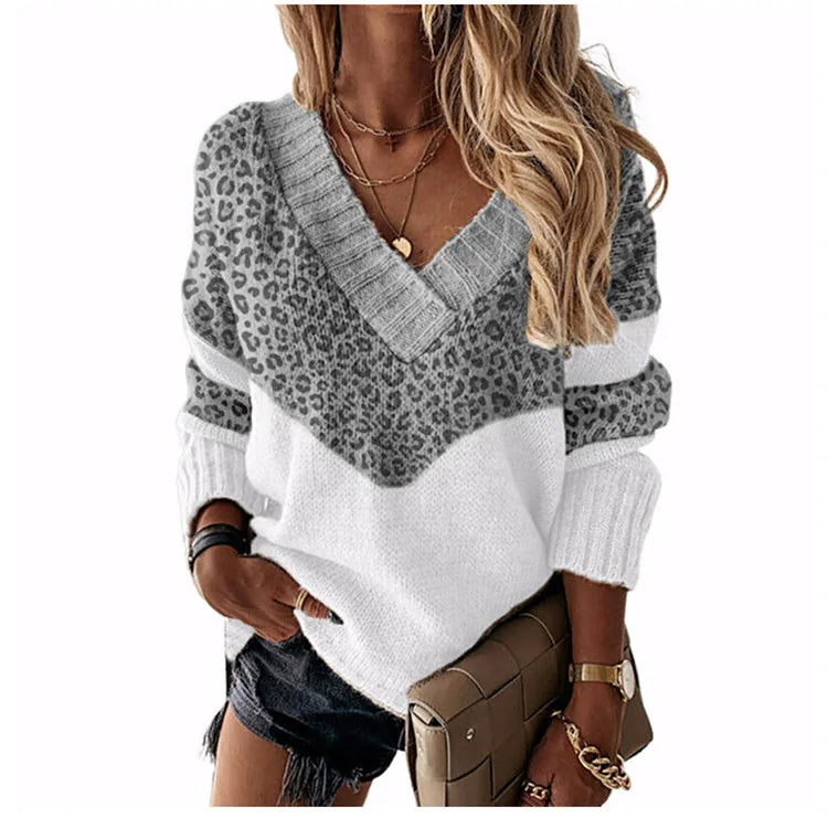 Pullovers Women Sweaters New long-sleeved 2021 Autumn Winters V Collar Loose Color Matching Sweaters Women Fashion OLN6057