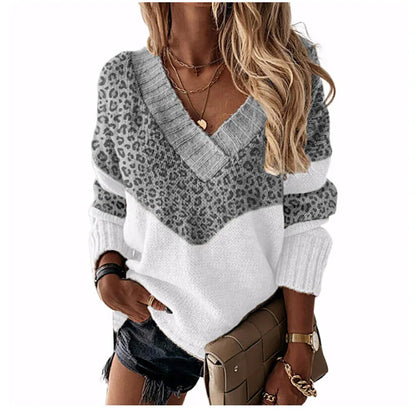 Pullovers Women Sweaters New long-sleeved 2021 Autumn Winters V Collar Loose Color Matching Sweaters Women Fashion OLN6057