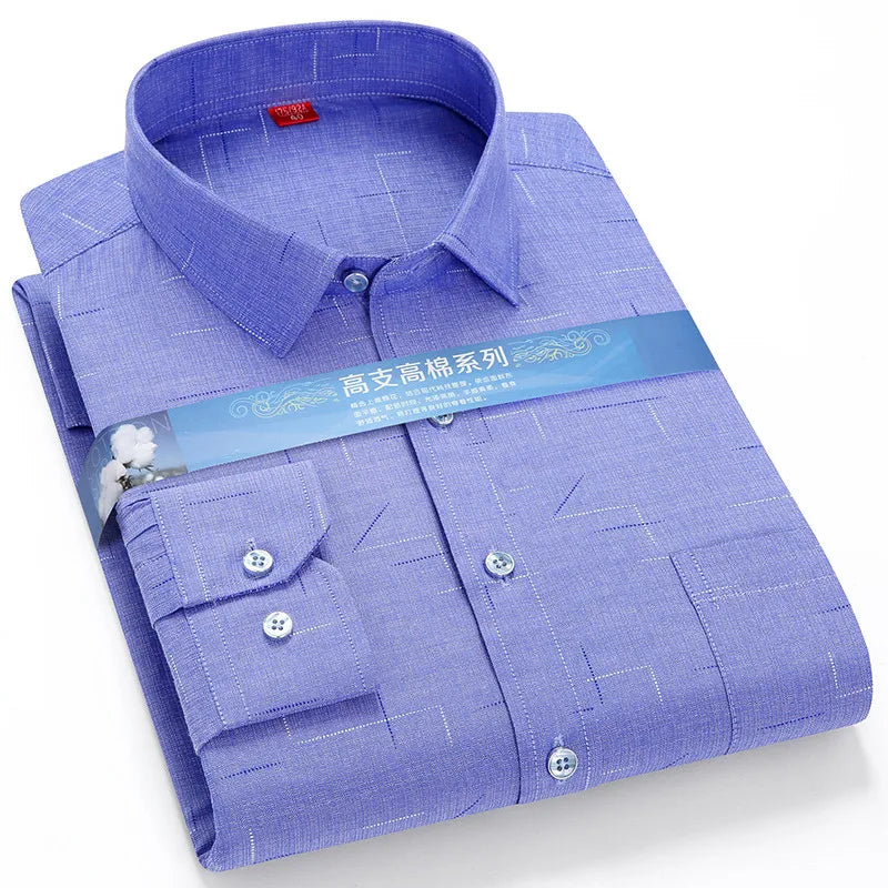 Plus Large 5XL 6XLsize Mens COTTON+Polyester NON-Iron Dress Shirt Regular Fit Soft Easy Care Smart Casual Purple Social Shirts