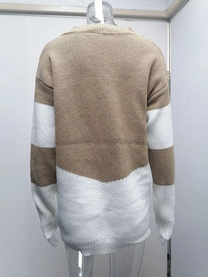 Pullovers Women Sweaters New long-sleeved 2021 Autumn Winters V Collar Loose Color Matching Sweaters Women Fashion OLN6057