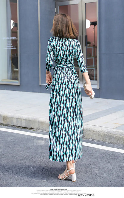 FANIECES Summer Wrap Dresses Women Sexy V Neck Split Maxi Dress Print Female Casual Beachwear Lace Up Party Vestidos Robe платье