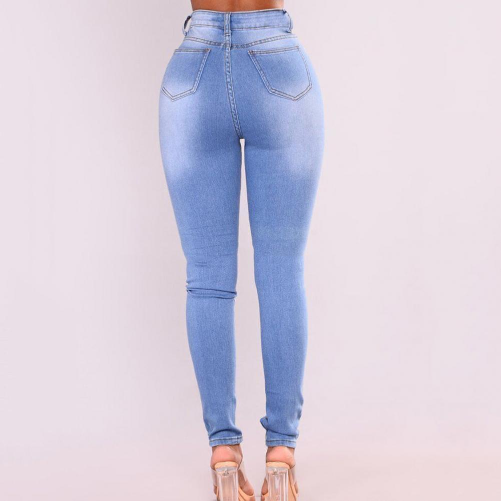 Vintage Women Jeans Slim Fit High Waist Denim Pencil Pants Bootcut Winter Pull-on Skinny Jeans Blue