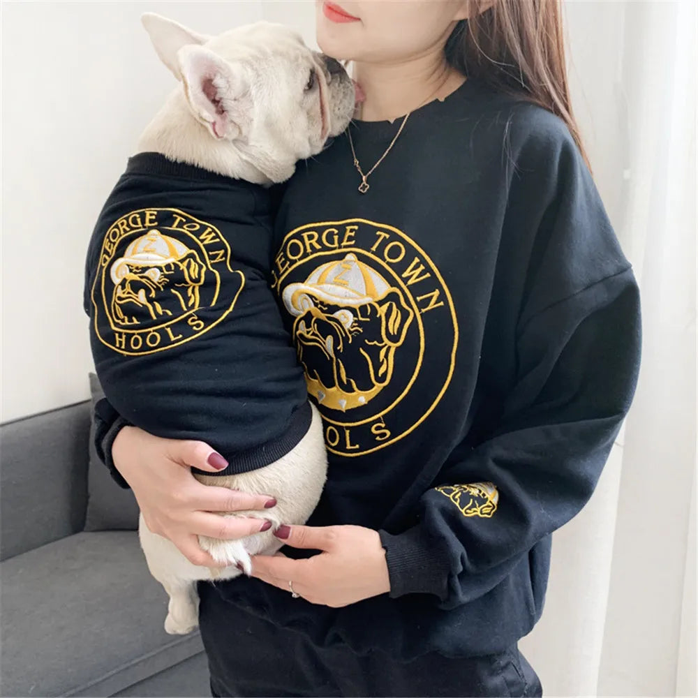 Miflame Dog Matching Owner Set Family Dogs Clothes French Bulldog Pug Cartoon Print Small Dogs Hoodies Casual Pet Dog Sweatshirt