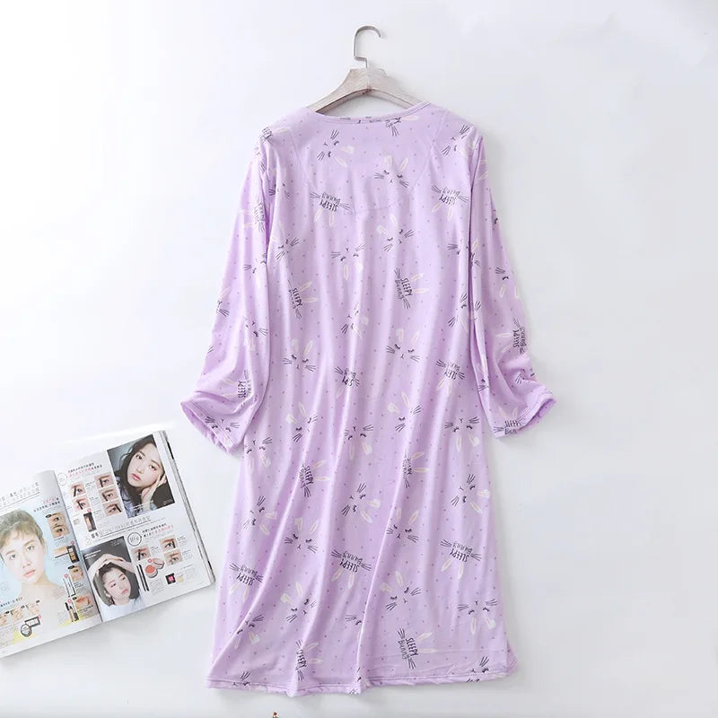Spring Summer Women Casual Night Dress 100% Cotton Nightgown Female Lounge Long Sleepshirt Plus Size Dresses Vestidos feminino