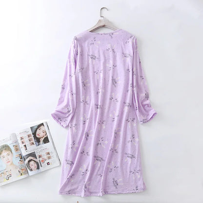 Spring Summer Women Casual Night Dress 100% Cotton Nightgown Female Lounge Long Sleepshirt Plus Size Dresses Vestidos feminino