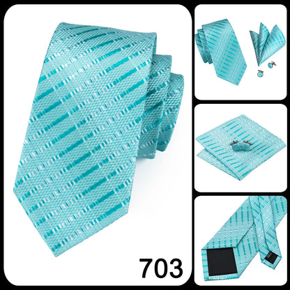 Hi-Tie Light Blue Solid Silk Wedding Nicktie For Men Hanky Cufflink Gift Men Tie Set Business Party Dropshipping Novelty Design