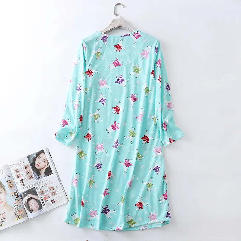 Spring Summer Women Casual Night Dress 100% Cotton Nightgown Female Lounge Long Sleepshirt Plus Size Dresses Vestidos feminino