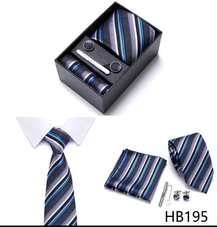 Top Quality 7.5 cm Business Ties Hanky Cufflink Set Tie Clips Green Necktie Corbatas For Men Wedding In Gift Box Gravatas