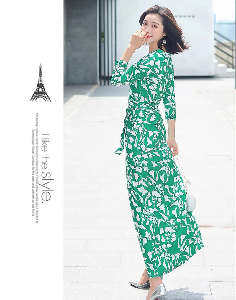 FANIECES Summer Wrap Dresses Women Sexy V Neck Split Maxi Dress Print Female Casual Beachwear Lace Up Party Vestidos Robe платье