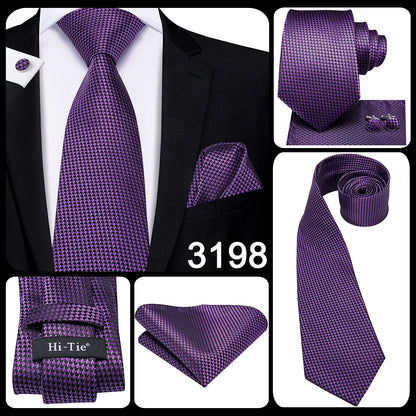 Hi-Tie Light Purple Solid Silk Wedding Tie For Men Quality Hanky Cufflink Gift Necktie Set Fashion Novelty Designer Dropshipping