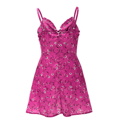 Sexy Sheath Floral Print Suspender Dresses For Women's Ladies Thin Straped Boycon off Shoulder Mini Dress Casual Daily Wear