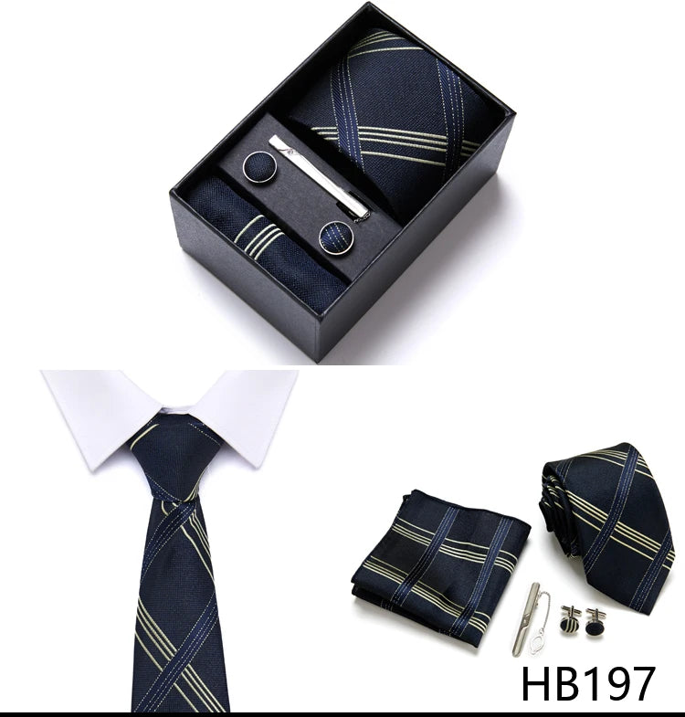 Top Quality 7.5 cm Business Ties Hanky Cufflink Set Tie Clips Green Necktie Corbatas For Men Wedding In Gift Box Gravatas