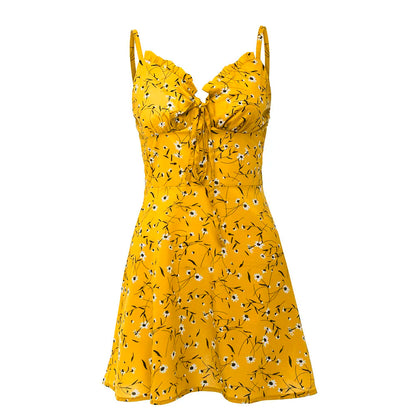 Sexy Sheath Floral Print Suspender Dresses For Women's Ladies Thin Straped Boycon off Shoulder Mini Dress Casual Daily Wear