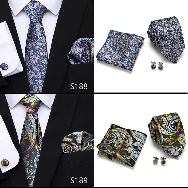 Hot Sale Holiday Gift Tie Pocket Squares Cufflink Set Necktie Dot Man Dark Grey Wedding Accessories Performance