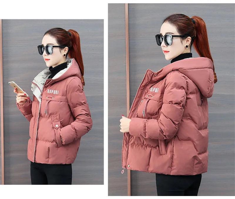 winter jacket women 2024 new Casual Parka Hooded Thick Down Cotton Padded Parka Female Jacket Short Coat Slim Warm Outwear