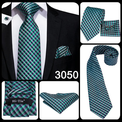 Hi-Tie Light Blue Solid Silk Wedding Nicktie For Men Hanky Cufflink Gift Men Tie Set Business Party Dropshipping Novelty Design