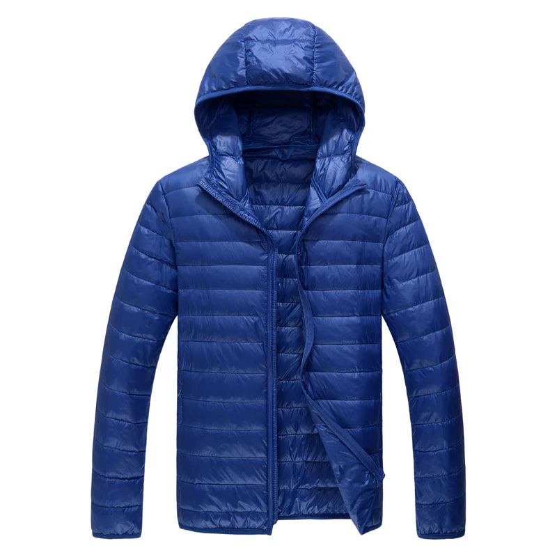 Royal Blue Hooded Parkas Men's Zipper Control Winter Jacket Fashion Hot Sale Jaqueta Plus Size S-5XL Lightweight Warm Coats