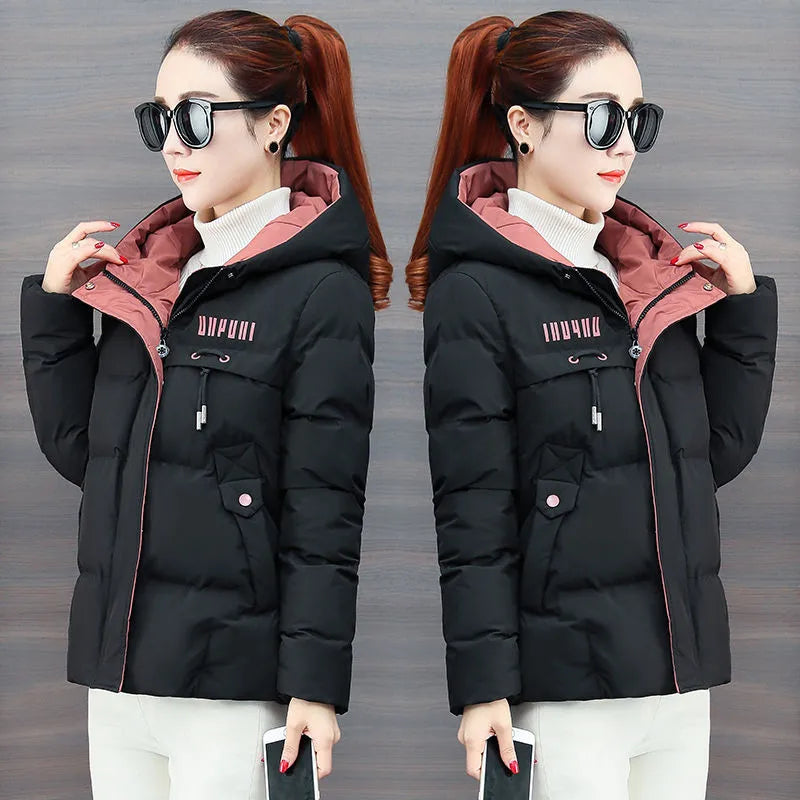 winter jacket women 2024 new Casual Parka Hooded Thick Down Cotton Padded Parka Female Jacket Short Coat Slim Warm Outwear