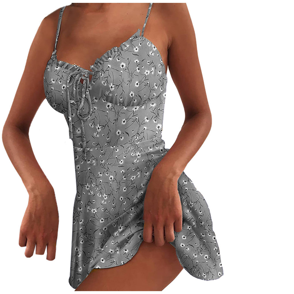 Sexy Sheath Floral Print Suspender Dresses For Women's Ladies Thin Straped Boycon off Shoulder Mini Dress Casual Daily Wear