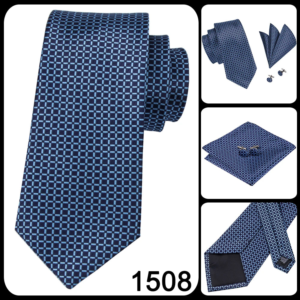 Hi-Tie Light Blue Solid Silk Wedding Nicktie For Men Hanky Cufflink Gift Men Tie Set Business Party Dropshipping Novelty Design