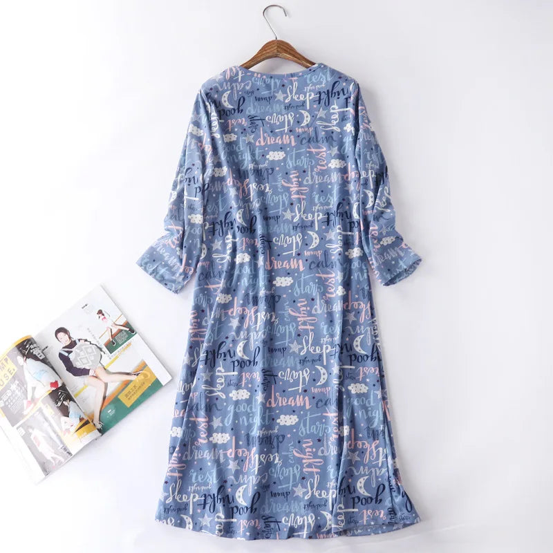 Spring Summer Women Casual Night Dress 100% Cotton Nightgown Female Lounge Long Sleepshirt Plus Size Dresses Vestidos feminino