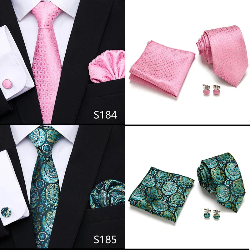 Hot Sale Holiday Gift Tie Pocket Squares Cufflink Set Necktie Dot Man Dark Grey Wedding Accessories Performance
